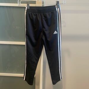 Adidas Black Track Pants, Adidas Logo White Stripes Athleticwear Pants, 6